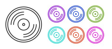 Siyah çizgi Vinil disk simgesi beyaz arkaplanda izole edildi. Simgeleri renklendirin. Vektör İllüstrasyonu