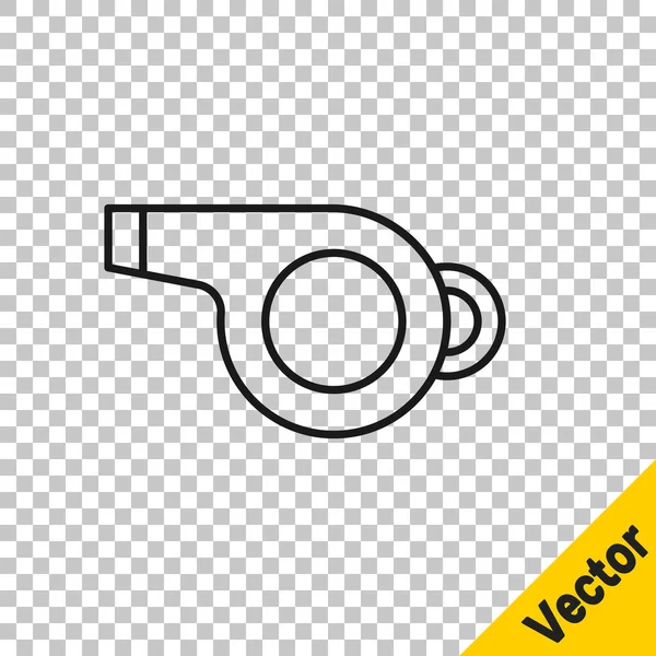 Línea Negra Silbato Icono Aislado Sobre Fondo Transparente Símbolo Árbitro — Vector de stock