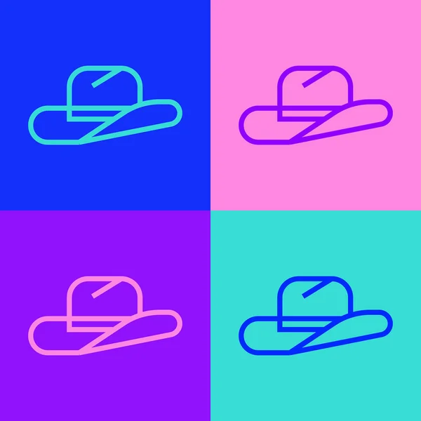 Pop Art Linea Occidentale Cowboy Cappello Icona Isolato Sfondo Colore — Vettoriale Stock