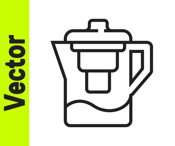 Black Line Water Jug Filter Icon Isolated White Background Vector — Stock Vector