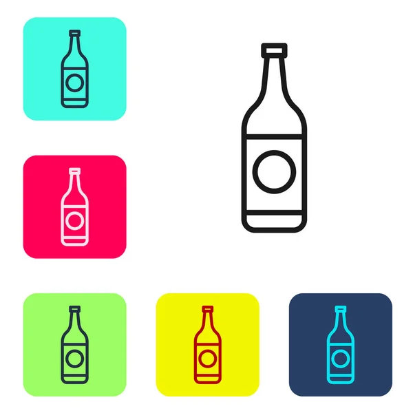 Svart Linje Flaska Ikon Isolerad Vit Bakgrund Ställ Ikoner Färg — Stock vektor