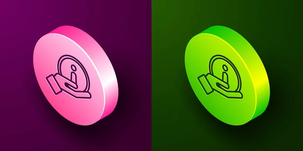 Isometric Line Information Icon Isolated Purple Green Background Circle Button — Stock Vector