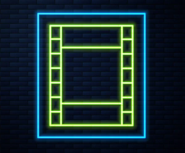 Linea Neon Incandescente Riproduci Icona Video Isolata Sfondo Muro Mattoni — Vettoriale Stock
