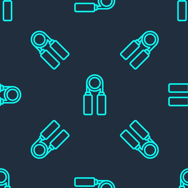 Green line Sport expander icon isolated seamless pattern on blue background. Sport equipment. Vector Illustration — Stock Illustration Green Line Sport Expander Icon Isolated Seamless Pattern Blue Background Royalty Free Stock Vectors