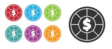 Siyah Kumarhane çipleri simgesi beyaz arkaplanda izole edilmiş. Kumarhane kumarı. Simgeleri renklendirin. Vektör İllüstrasyonu