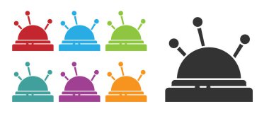 Siyah iğne ve iğne ikonu beyaz arka planda izole edilmiş. El yapımı ve dikiş teması. Simgeleri renklendirin. Vektör İllüstrasyonu