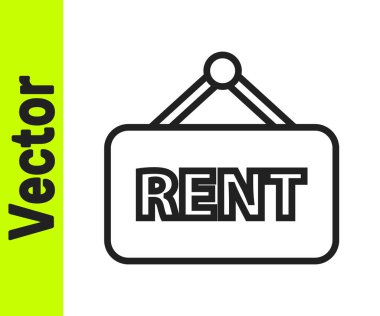 Beyaz arkaplanda izole edilmiş metin kira simgesi ile siyah çizgi asılı işareti. Kiralık mesajlı pano. Vektör İllüstrasyonu