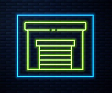 Parlayan neon hattı Garaj simgesi tuğla duvar arkasında izole edildi. Vektör İllüstrasyonu