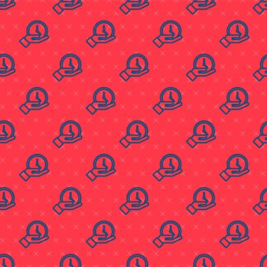 Mavi çizgi saat simgesi kırmızı arkaplanda izole edilmiş kusursuz desen. Zaman sembolü. Vektör İllüstrasyonu