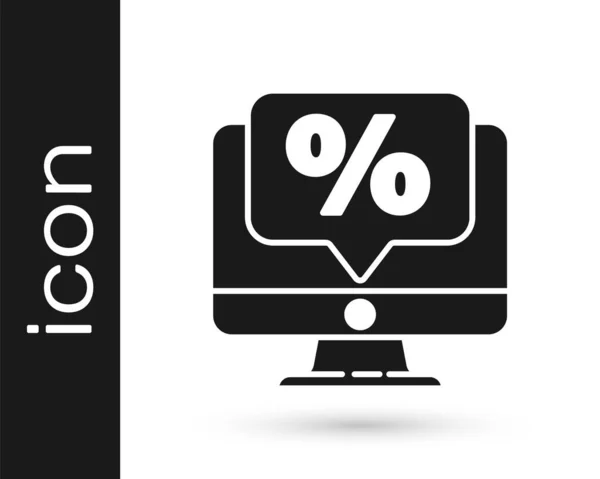 Grey Percent Discount Monitor Icon Isolated White Background Sale Percentage — Stock Vector