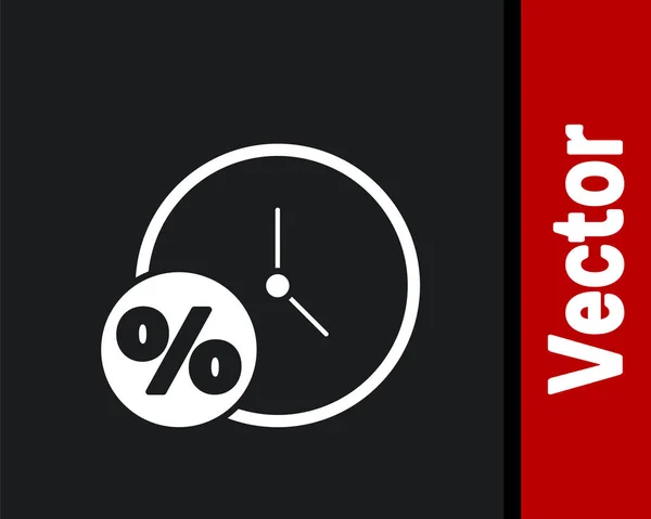 Relógio Branco Ícone Percentual Isolado Fundo Preto Ilustração Vetorial — Vetor de Stock