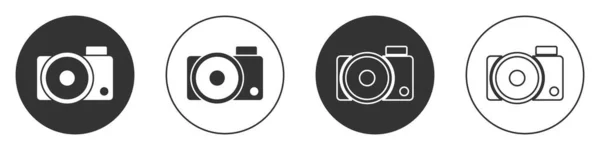 Zwart Fotocamera Pictogram Geïsoleerd Witte Achtergrond Foto Camera Icoon Cirkelknoop — Stockvector