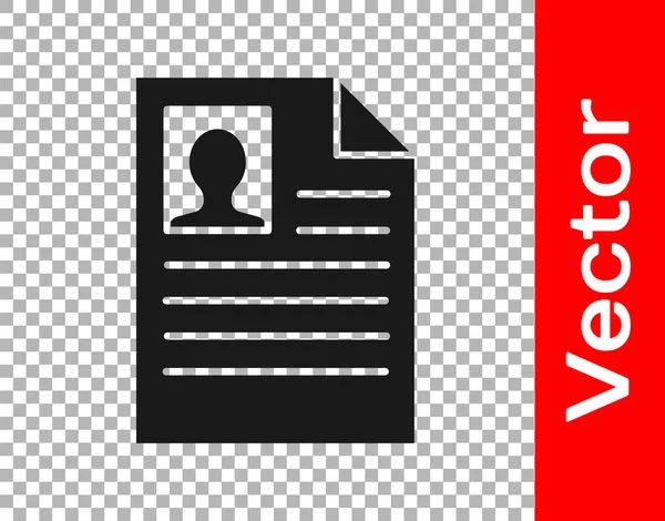 Black Resume Icon Isolated Transparent Background Application Searching Professional Staff — Stock Vector