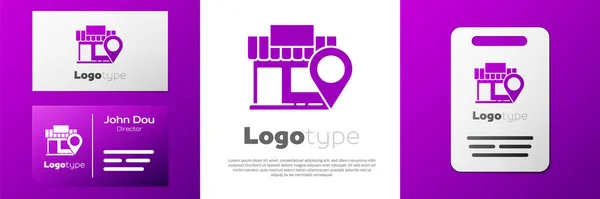 Localizzazione Logotipo Con Icona Negozio Isolata Sfondo Bianco Elemento Modello — Vettoriale Stock