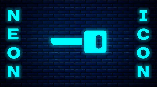 Leuchtende Neon Key Symbol Isoliert Auf Backsteinwand Hintergrund Vektorillustration — Stockvektor