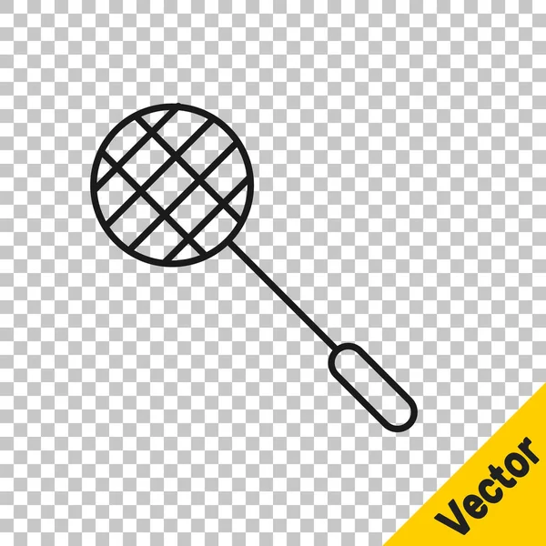 Black Line Tennis Racket Icon Isolated Transparent Background Sport Equipment — Stock Vector