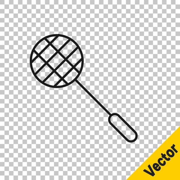 Icono Raqueta Tenis Línea Negra Aislado Sobre Fondo Transparente Equipamiento — Vector de stock