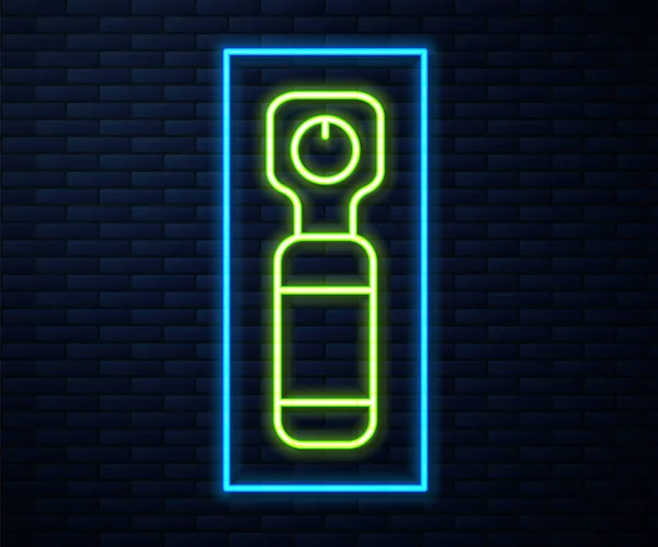 Gloeiende Neon Lijn Flesopener Pictogram Geïsoleerd Baksteen Muur Achtergrond Vector — Stockvector