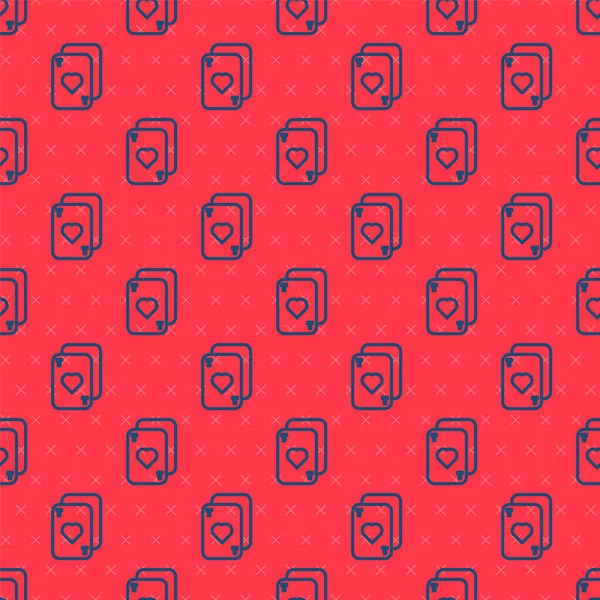 Mavi çizgi Kart simgesi oynatılıyor. Kırmızı arkaplanda kusursuz desen izole edildi. Kumarhane kumarı. Vektör İllüstrasyonu