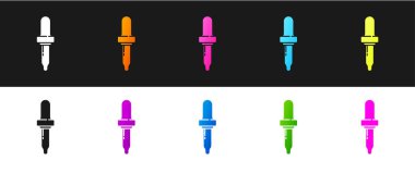 Pipette simgesini siyah beyaz arkaplanda izole et. Tıbbi elementler, kimya laboratuarı ekipmanları. Damlalı boru. Tıp sembolü. Vektör İllüstrasyonu