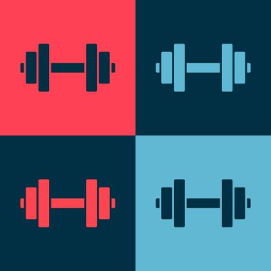 Pop Art Dumbbell simgesi renk arkaplanında izole edilmiş. Kas kaldırma ikonu, fitness halteri, spor aletleri, egzersiz yaban domuzu. Vektör İllüstrasyonu