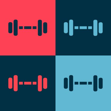 Pop Art Dumbbell simgesi renk arkaplanında izole edilmiş. Kas kaldırma ikonu, fitness halteri, spor aletleri, egzersiz yaban domuzu. Vektör İllüstrasyonu
