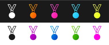 Madalya simgesini siyah beyaz arkaplanda izole et. Kazanan başarı işareti. Ödül madalyası. Vektör İllüstrasyonu