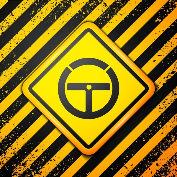Black Steering Wheel Icon Isolated Yellow Background Car Wheel Icon — Stock Vector