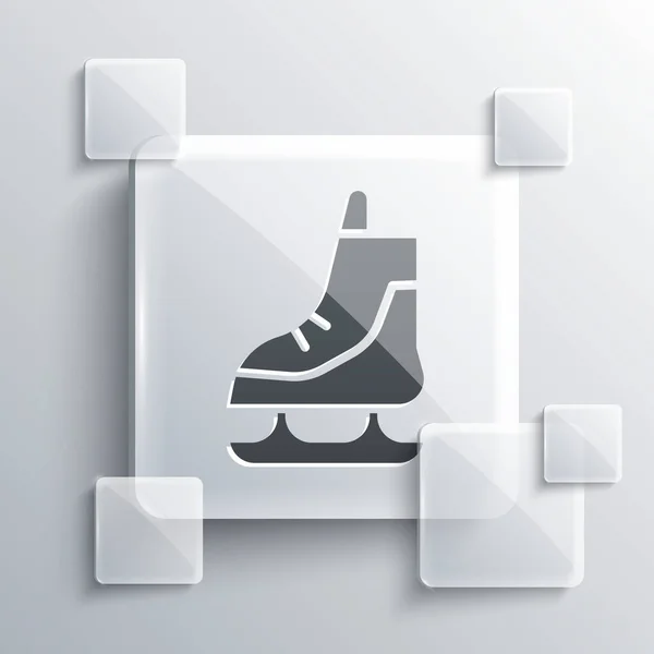 灰色の背景に隔離されたグレーのスケートアイコン アイススケートシューズアイコン ブレード付きのスポーツブーツ 正方形のガラスパネル ベクターイラスト — ストックベクタ