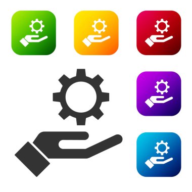 El simgesindeki Siyah Ayarlar beyaz arkaplanda izole edildi. Renkli kare düğmelerle simgeleri ayarla. Vektör İllüstrasyonu