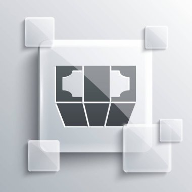 Grey Stacks kağıt para ikonu gri arka planda izole. Para desteleri. Para birimi. Kare cam paneller. Vektör İllüstrasyonu