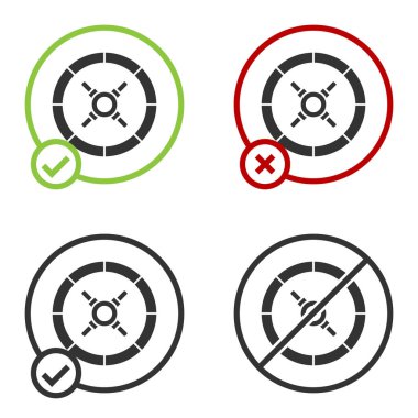 Siyah kasa simgesi beyaz arkaplanda izole edildi. Kapı, şifreli bir banka kasası. Güvenilir Veri Koruma. Çember düğmesi. Vektör İllüstrasyonu