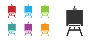 Beyaz arka planda izole edilmiş siyah ahşap sehpa ya da resim tahtası simgesi. Simgeleri renklendirin. Vektör İllüstrasyonu