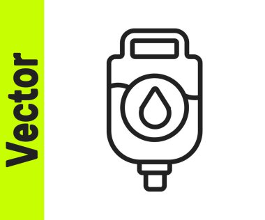 Beyaz zemin üzerinde siyah çizgi IV çanta ikonu izole. Kan torbası. Kan bağışı konsepti. Tedavi ve terapi kavramı, kemoterapi. Vektör İllüstrasyonu