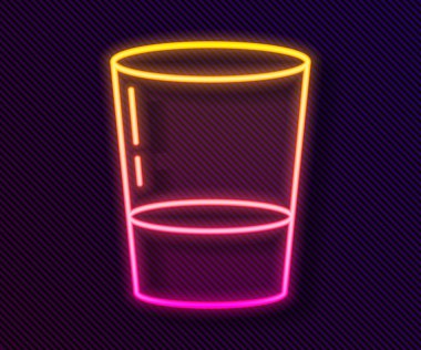 Siyah zemin üzerinde su ikonu olan parlak neon çizgisi. Soda bardağı. Vektör İllüstrasyonu