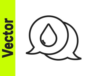 Beyaz arkaplanda izole edilmiş konuşma baloncukları simgesi olan siyah çizgi su damlası. Vektör İllüstrasyonu