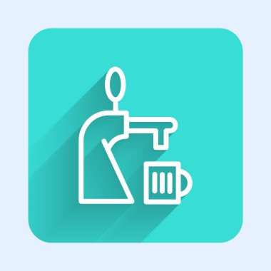 Uzun gölgeli cam ikonlu beyaz çizgi bira musluğu. Yeşil kare düğmesi. Vektör İllüstrasyonu