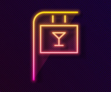 Siyah arkaplanda izole edilmiş ışıklı neon çizgi sokak yazı tahtası. Reklamlar için uygun bar, kafe, restoran. Vektör İllüstrasyonu