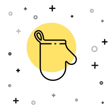 Siyah çizgili fırın ikonu beyaz arkaplanda izole edilmiş. Mutfak tutacağı işareti. Yemek eldiveni. Rastgele dinamik şekiller. Vektör İllüstrasyonu