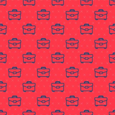 Mavi çizgi evrak çantası simgesi kırmızı arkaplanda izole edilmiş. İş ilanı. İş portföyü. Vektör İllüstrasyonu