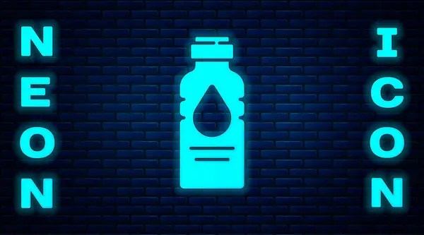 Gloeiende Neon Fles Water Pictogram Geïsoleerd Baksteen Muur Achtergrond Soda — Stockvector