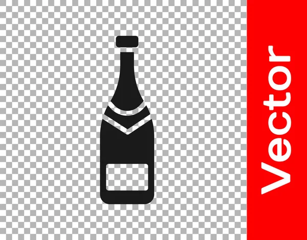 Black Champagne Bottle Icon Isolated Transparent Background Vector Illustration — Stock Vector