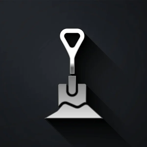 Silver Shovel Στην Εικόνα Εδάφους Που Απομονώνεται Μαύρο Φόντο Εργαλείο — Διανυσματικό Αρχείο