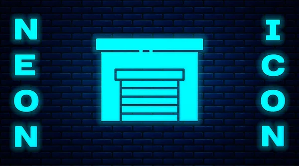 Leuchtende Neonfarbene Garage Ikone Isoliert Auf Backsteinwand Hintergrund Vektorillustration — Stockvektor