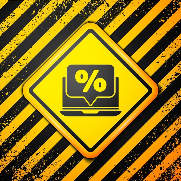 Schwarzer Prozentrabatt Und Laptop Symbol Isoliert Auf Gelbem Hintergrund Prozentsatz — Stockvektor