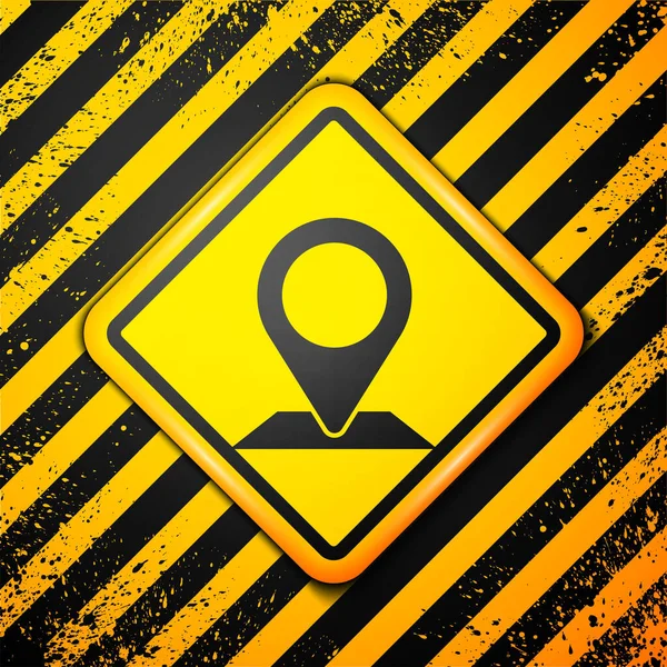 Icono Pin Mapa Negro Aislado Sobre Fondo Amarillo Navegación Puntero — Vector de stock