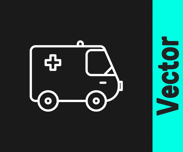 Weiße Linie Krankenwagen Und Notarztwagen Symbol Isoliert Auf Schwarzem Hintergrund — Stockvektor