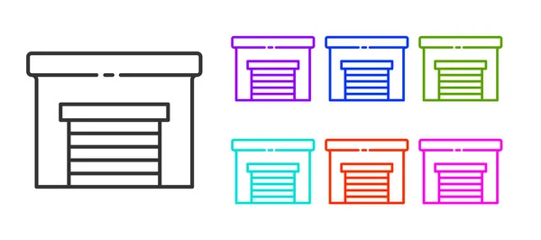 Zwarte Lijn Garage Pictogram Geïsoleerd Witte Achtergrond Stel Pictogrammen Kleurrijk — Stockvector