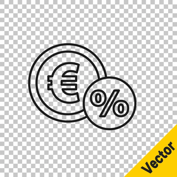 Black Line Money Coin Percent Icon Isolated Transparent Background Cash — Stock Vector