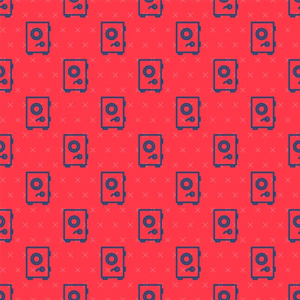 Mavi çizgi Güvenli simge kırmızı arkaplanda izole edilmiş kusursuz desen. Kapı, şifreli bir banka kasası. Güvenilir Veri Koruma. Vektör İllüstrasyonu